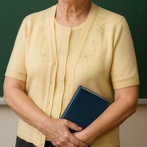 Nikki Two Piece Blouse Twinset Soft‎ Pastel Yellow Short-sleeve Cardigan Career